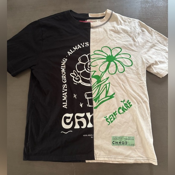 RARE DISCONTINUED CHNGE Mental Health Self Care Split Tshirt Unisex Size Small - Picture 1 of 7